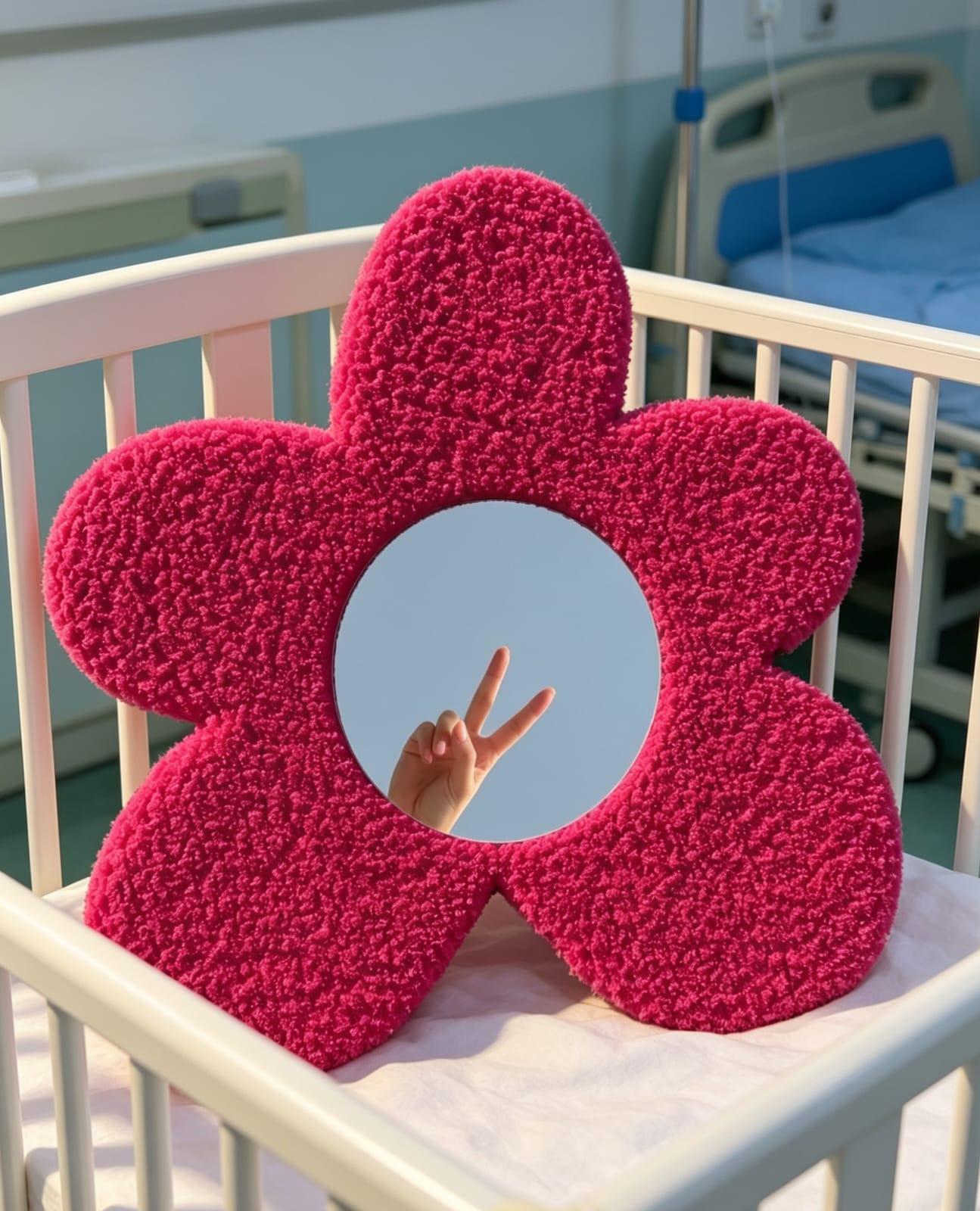 Hot Pink Tufted Flower Mirror, Punch Needle Wall Art, Y2K Preppy Decor