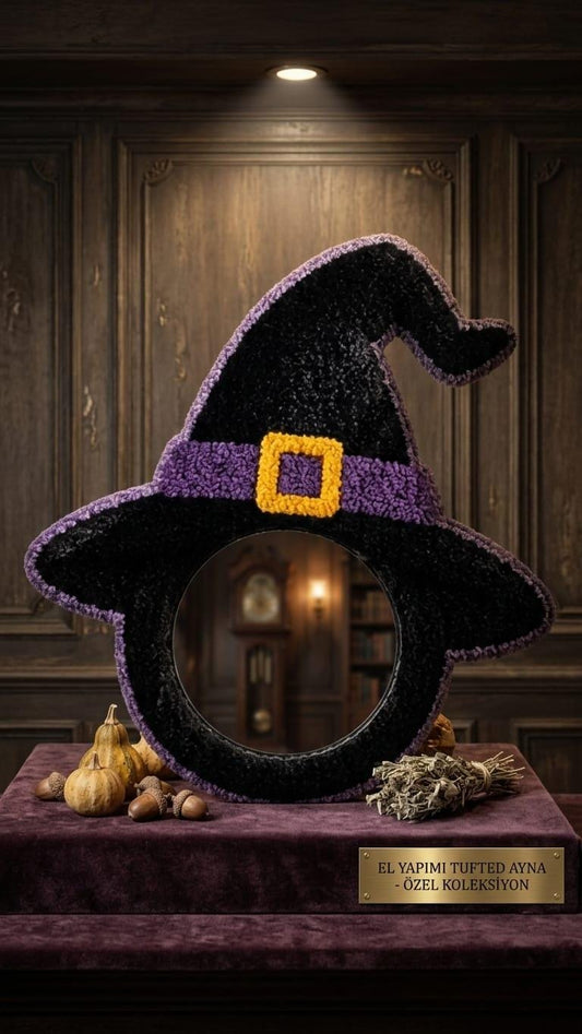 Witch Hat Mirror, Halloween Mirror, Tufted Wall Mirror, Witchy Room Decor, Spooky Wall Decor, Purple Halloween Decor, Handmade Witch Gift