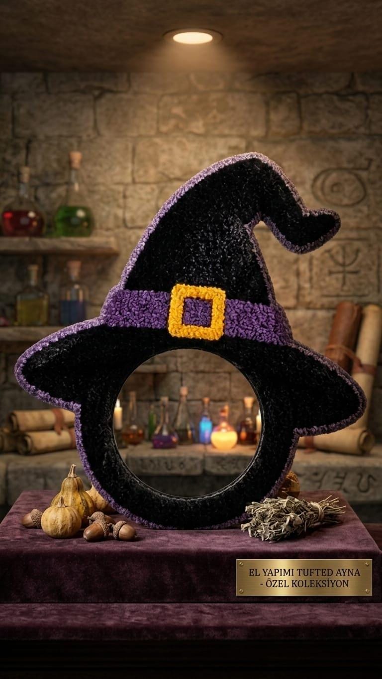 Witch Hat Mirror, Halloween Mirror, Tufted Wall Mirror, Witchy Room Decor, Spooky Wall Decor, Purple Halloween Decor, Handmade Witch Gift
