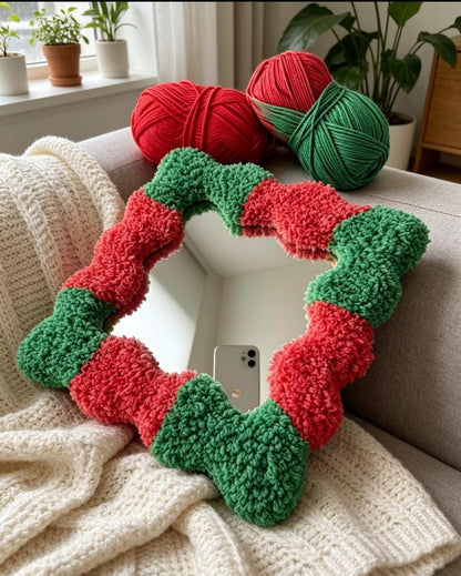 Handmade Tufted Wavy Mirror | Punch Needle Boho Home Decor