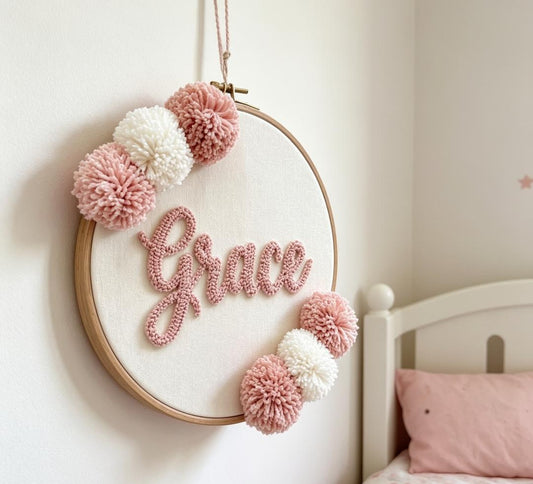Personalized Punch Needle Hoop Art, Custom Name Sign, Boho Nursery Decor