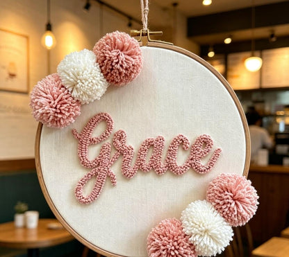 Personalized Punch Needle Hoop Art, Custom Name Sign, Boho Nursery Decor