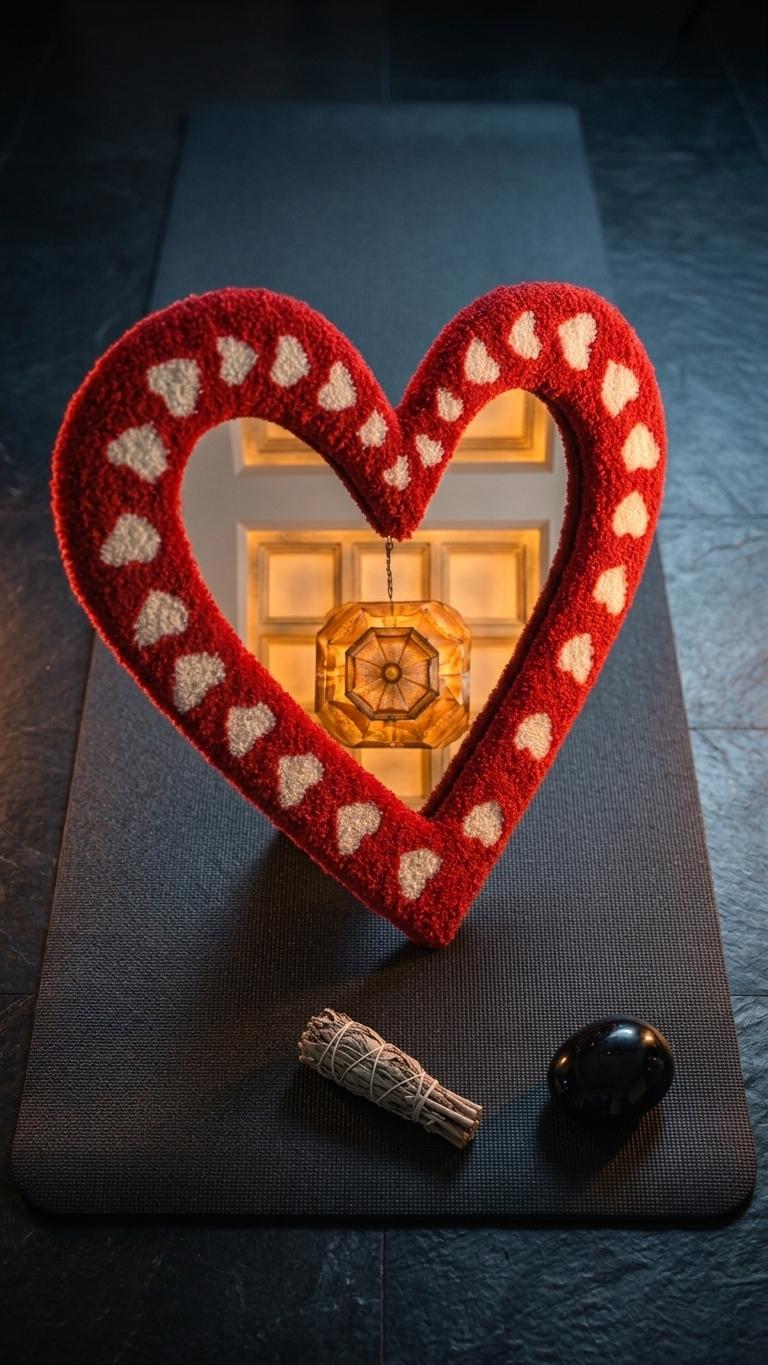 Handmade Heart Tufted Mirror, Red Plush Wall Decor, Romantic Valentine Room Accent