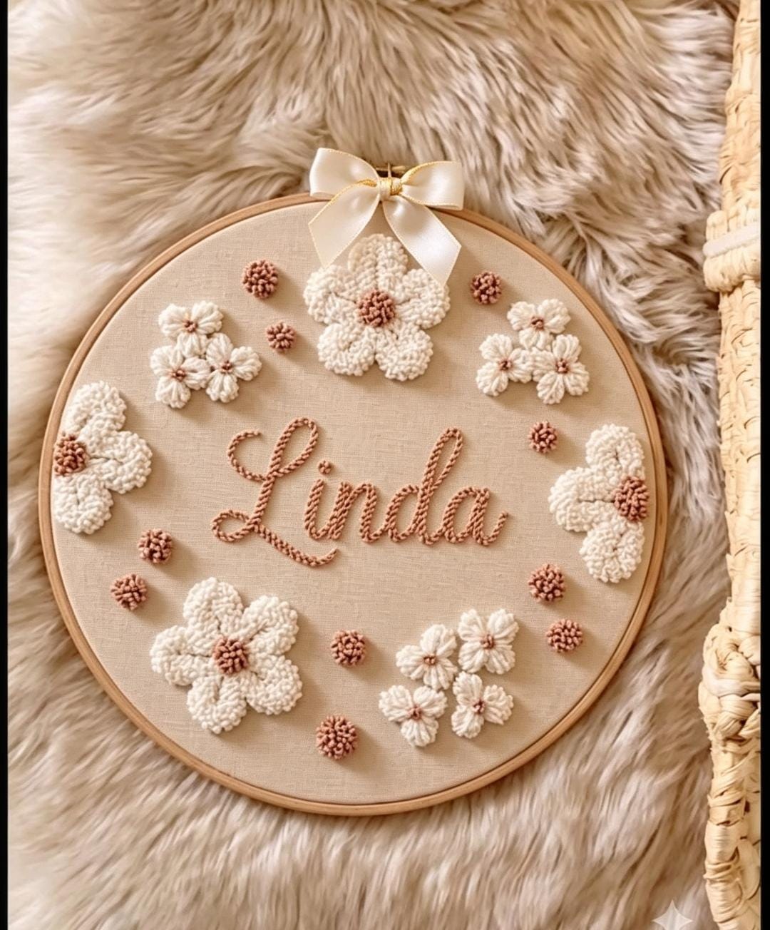 Personalized Floral Hoop Art, Custom Name Sign, Tufted Decor, Baby Girl, Boho Shower Gift