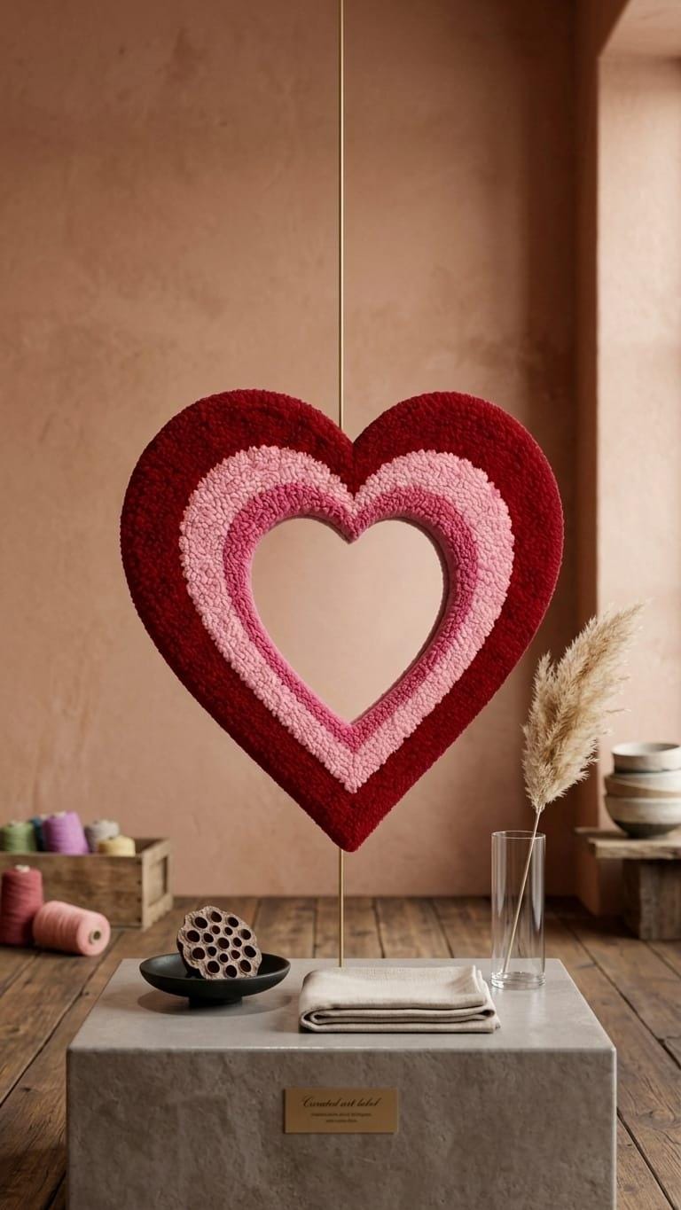 Heart Shaped Mirror, Tufted Heart Mirror, Pink and Red Wall Decor, Handmade Mirror, Coquette Room Decor, Funky Bedroom Mirror, Romantic Gift