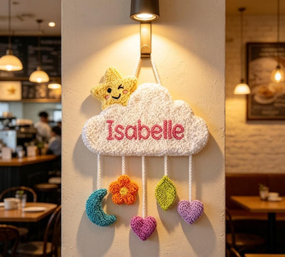 Personalized Cloud Name Sign, Tufted Punch Needle Wall Art, Baby Girl Nursery Decor