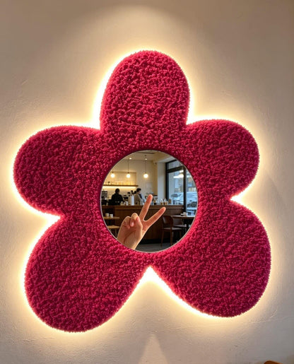 Hot Pink Tufted Flower Mirror, Punch Needle Wall Art, Y2K Preppy Decor