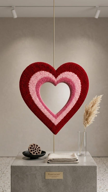 Heart Shaped Mirror, Tufted Heart Mirror, Pink and Red Wall Decor, Handmade Mirror, Coquette Room Decor, Funky Bedroom Mirror, Romantic Gift