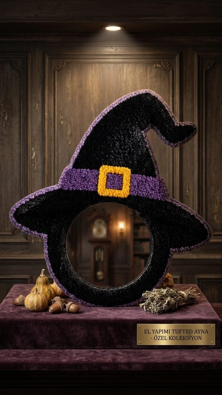 Witch Hat Mirror, Halloween Mirror, Tufted Wall Mirror, Witchy Room Decor, Spooky Wall Decor, Purple Halloween Decor, Handmade Witch Gift