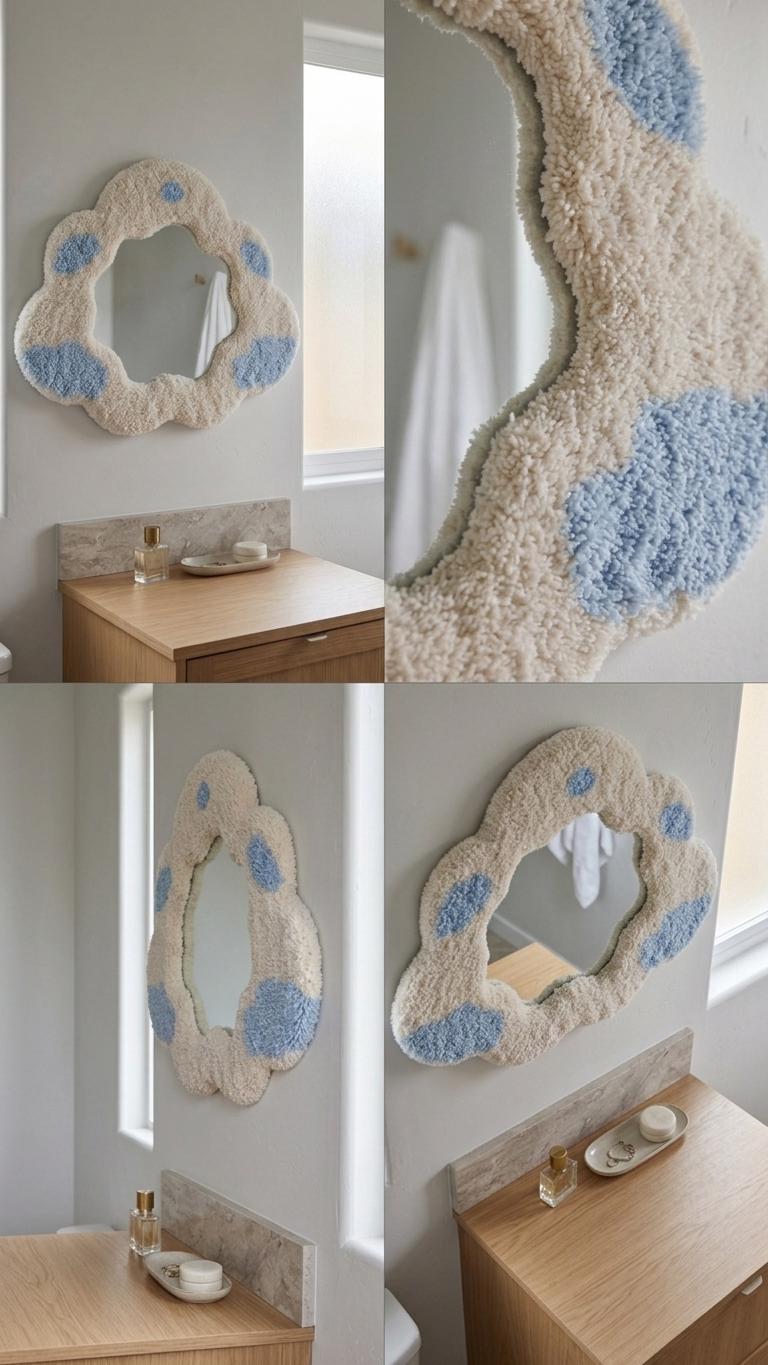 Handmade Tufted Cloud Mirror, Irregular Fluffy Frame, Pastel Nursery Decor