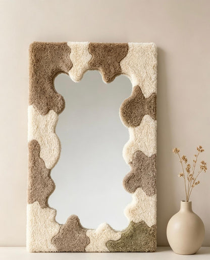 Handmade Tufted Cow Print Mirror, Wavy Plush Vanity Wall Decor