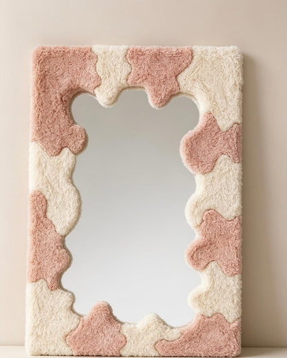 Handmade Tufted Cow Print Mirror, Wavy Plush Vanity Wall Decor