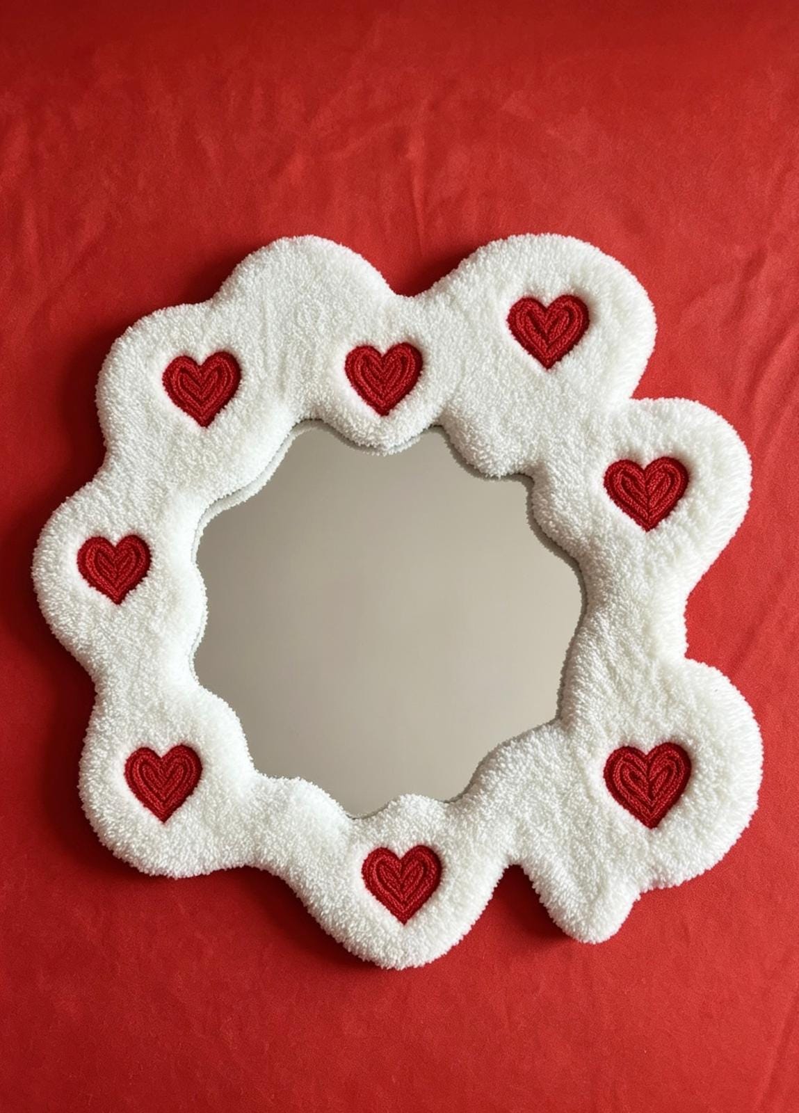 Tufted Heart Mirror, Wavy Flower Rug Mirror, Punch Needle Decor