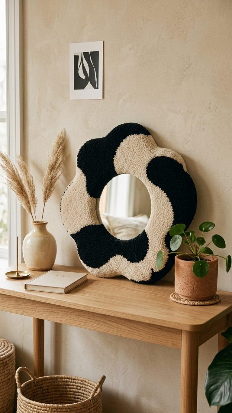 Abstract Mirror, Tufted Wall Mirror, Black and White Mirror, Wavy Mirror, Funky Wall Decor, Handmade Mirror, Aesthetic Room Decor
