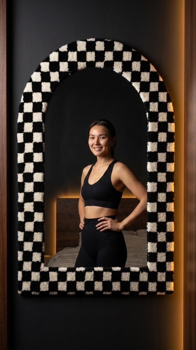 Tufted Arch Mirror, Black White Checkerboard Wall Decor, Soft Textured Frame