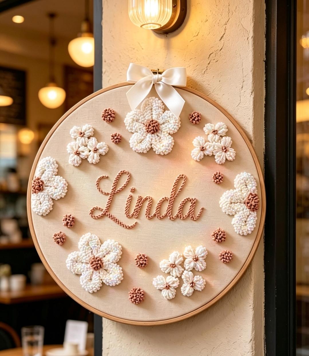Personalized Floral Hoop Art, Custom Name Sign, Tufted Decor, Baby Girl, Boho Shower Gift