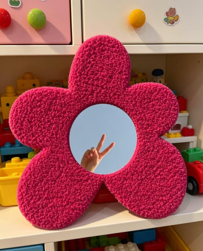Hot Pink Tufted Flower Mirror, Punch Needle Wall Art, Y2K Preppy Decor