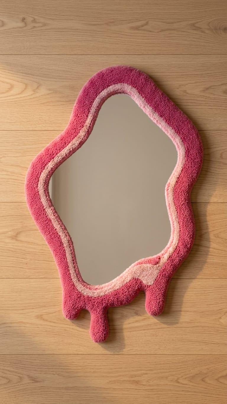 Tufted Pink Drip Mirror | Melted Punch Needle Wall Art, Coquette Decor