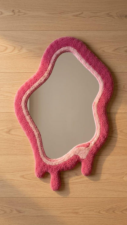 Tufted Pink Drip Mirror | Melted Punch Needle Wall Art, Coquette Decor