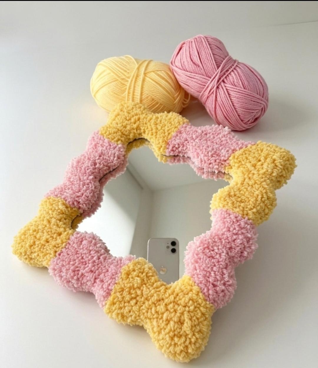 Handmade Tufted Wavy Mirror | Punch Needle Boho Home Decor
