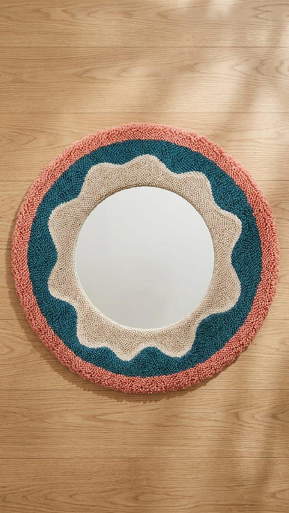 Round Tufted Mirror, Punch Needle Flower Wall Art, Retro Boho Decor