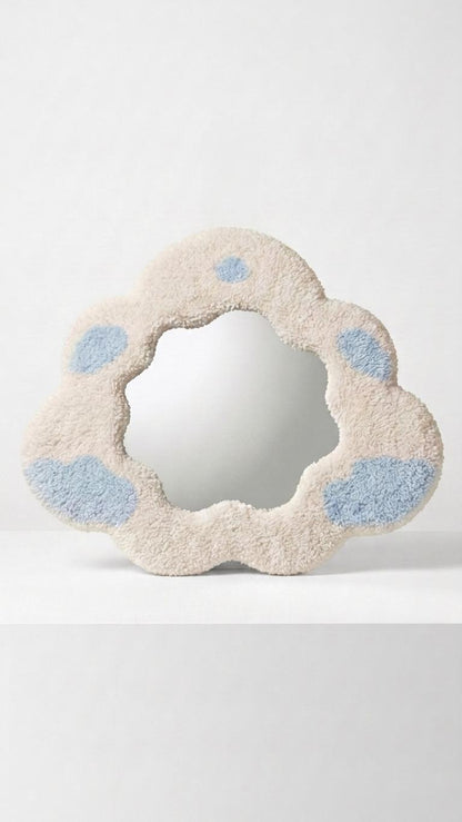 Handmade Tufted Cloud Mirror, Irregular Fluffy Frame, Pastel Nursery Decor