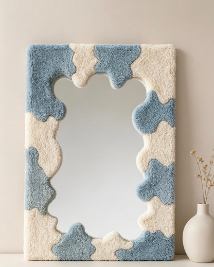 Handmade Tufted Cow Print Mirror, Wavy Plush Vanity Wall Decor