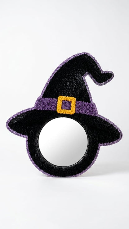 Witch Hat Mirror, Halloween Mirror, Tufted Wall Mirror, Witchy Room Decor, Spooky Wall Decor, Purple Halloween Decor, Handmade Witch Gift