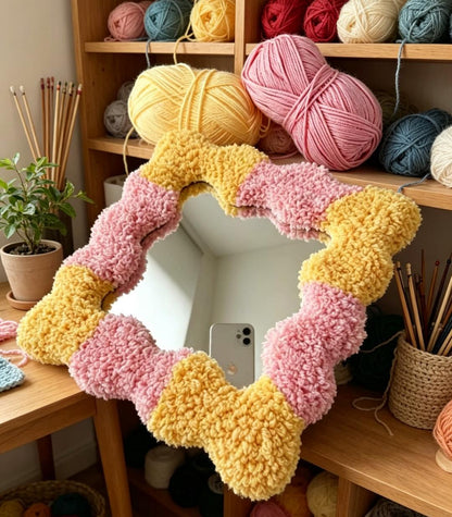 Handmade Tufted Wavy Mirror | Punch Needle Boho Home Decor