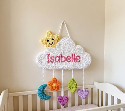 Personalized Cloud Name Sign, Tufted Punch Needle Wall Art, Baby Girl Nursery Decor