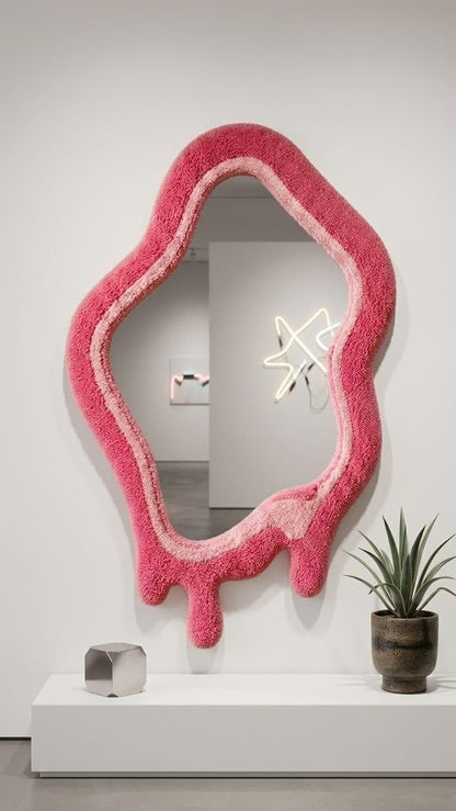 Tufted Pink Drip Mirror | Melted Punch Needle Wall Art, Coquette Decor