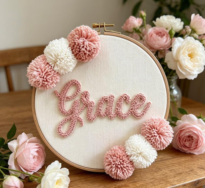 Personalized Punch Needle Hoop Art, Custom Name Sign, Boho Nursery Decor