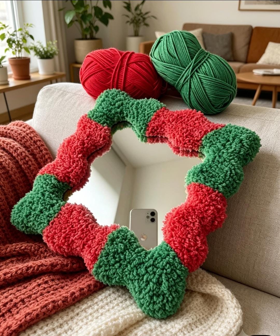 Handmade Tufted Wavy Mirror | Punch Needle Boho Home Decor