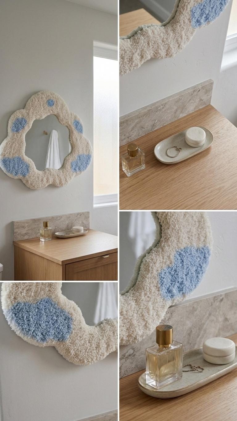 Handmade Tufted Cloud Mirror, Irregular Fluffy Frame, Pastel Nursery Decor