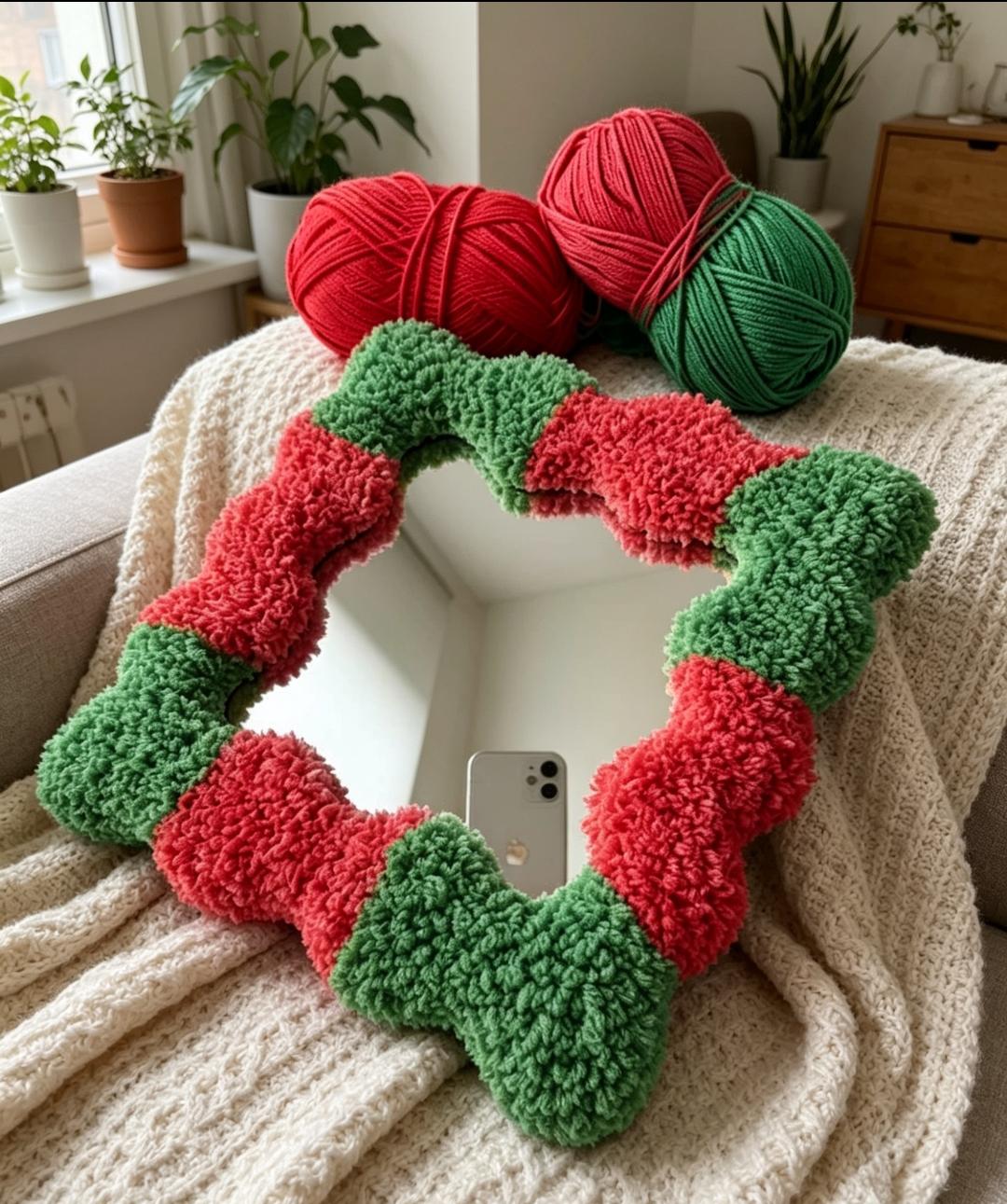 Handmade Tufted Wavy Mirror | Punch Needle Boho Home Decor