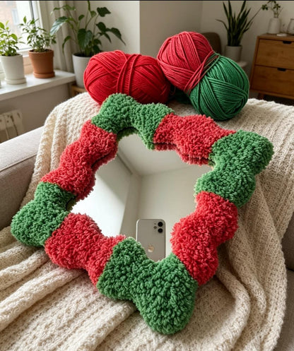 Handmade Tufted Wavy Mirror | Punch Needle Boho Home Decor