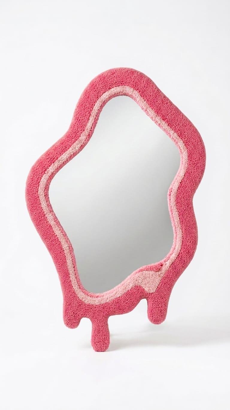 Tufted Pink Drip Mirror | Melted Punch Needle Wall Art, Coquette Decor