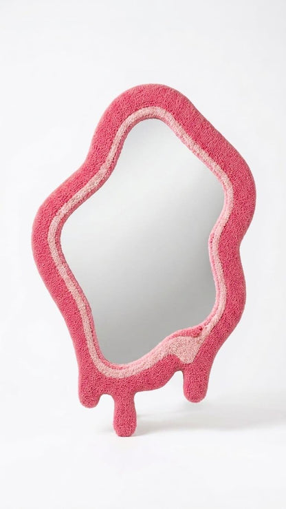 Tufted Pink Drip Mirror | Melted Punch Needle Wall Art, Coquette Decor