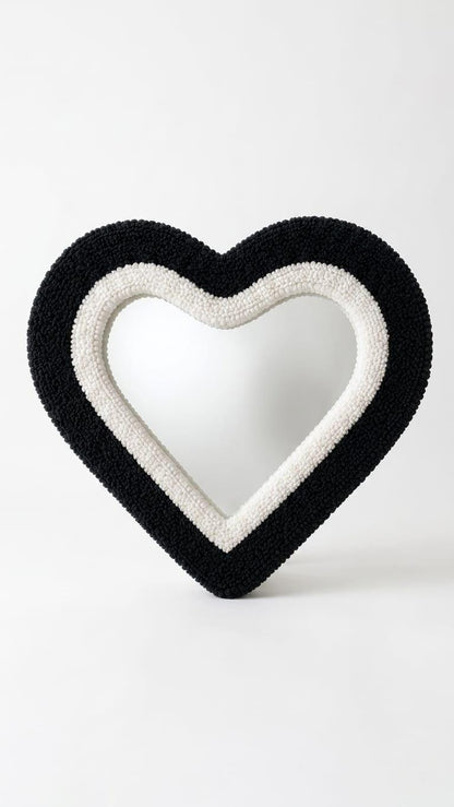 Black Heart Tufted Mirror, Handmade Heart Wall Mirror, Funky Punch Needle Mirror, Cute Bedroom Decor, Dopamine Wall Decor, Unique Gift
