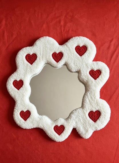 Tufted Heart Mirror, Wavy Flower Rug Mirror, Punch Needle Decor
