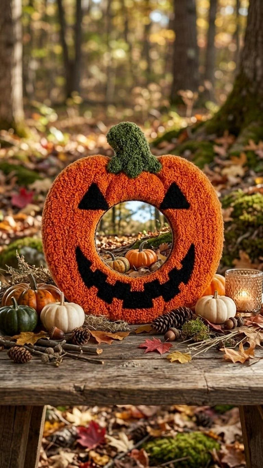 Pumpkin Mirror, Jack O Lantern Mirror, Halloween Mirror, Tufted Wall Mirror, Pumpkin Wall Decor, Spooky Decor, Fall Home Decor, Halloween