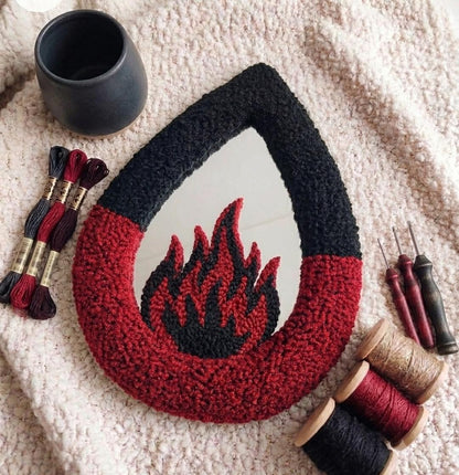 Handmade Tufted Flame Mirror | Punch Needle Gothic Wall Decor