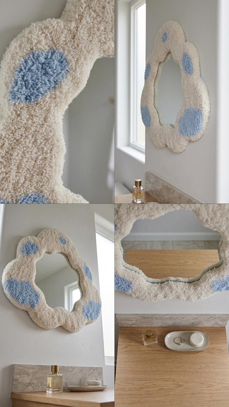Handmade Tufted Cloud Mirror, Irregular Fluffy Frame, Pastel Nursery Decor