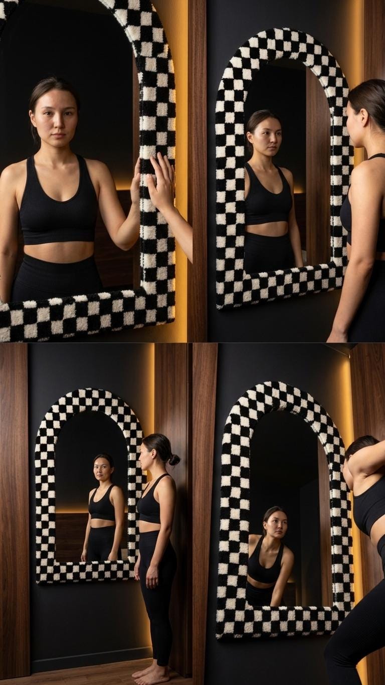 Tufted Arch Mirror, Black White Checkerboard Wall Decor, Soft Textured Frame