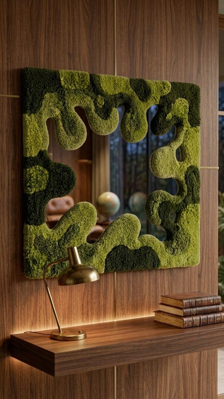 Tufted Moss Mirror | Wavy Punch Needle Wall Art, Organic Modern Decor