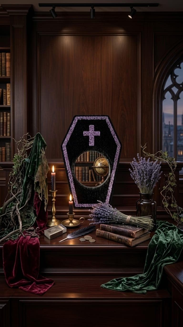 Coffin Mirror, Gothic Wall Mirror, Halloween Mirror, Tufted Mirror, Vampire Decor, Spooky Room Decor, Witchy Decor, Goth Gift, Dark Home