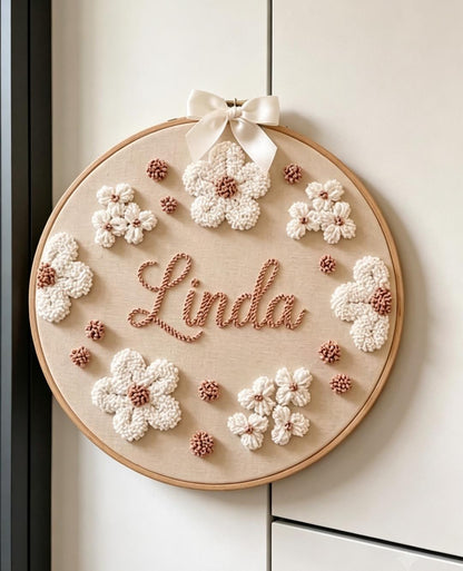 Personalized Floral Hoop Art, Custom Name Sign, Tufted Decor, Baby Girl, Boho Shower Gift
