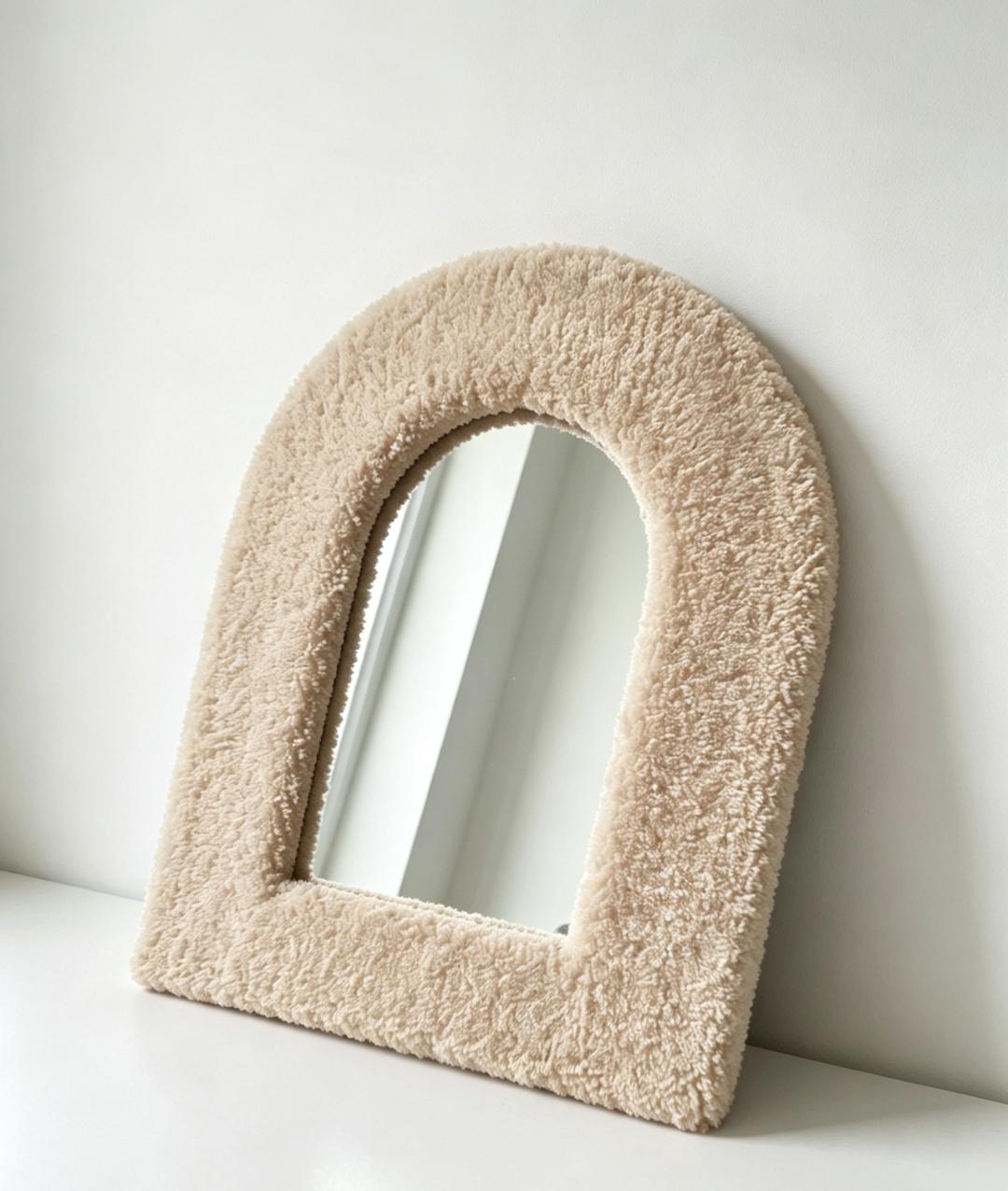 Handmade Boucle Arch Mirror, Plush Vanity Decor, Soft Cream Texture Wall Accent