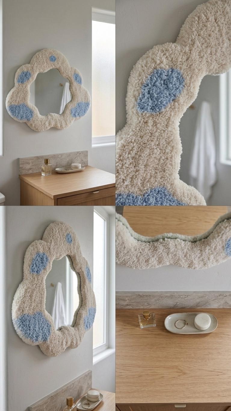 Handmade Tufted Cloud Mirror, Irregular Fluffy Frame, Pastel Nursery Decor