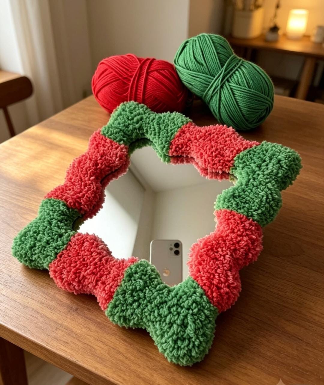 Handmade Tufted Wavy Mirror | Punch Needle Boho Home Decor